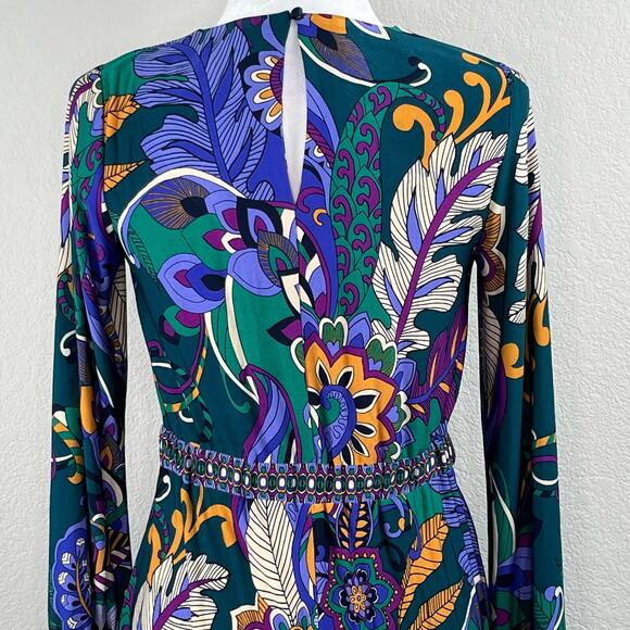 London Times Multi Teal Blue Floral Belted Jewel Neck Mini Sheath Dress 4 NWT - Picture 11 of 15